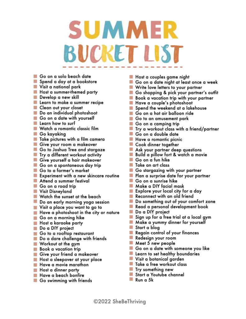 summer bucket list 2022 ideas 