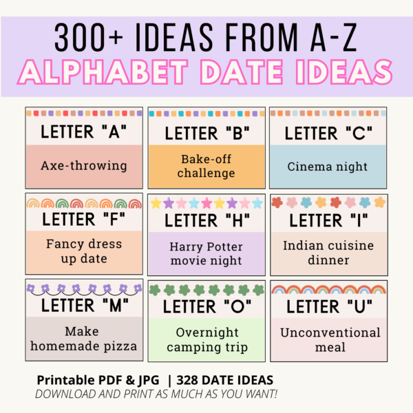 alphabet date idea cards